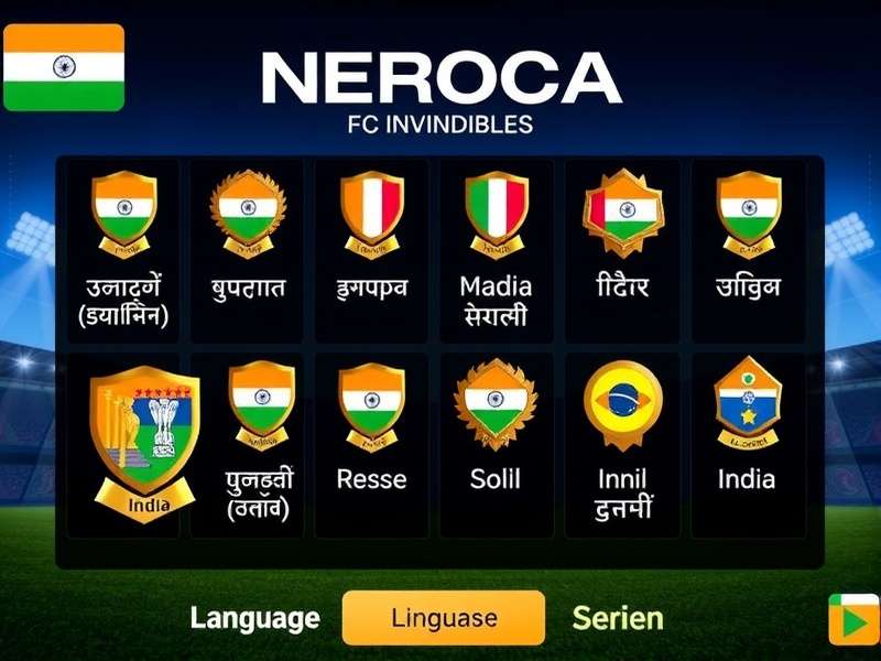 NEROCA FC Invincibles Language Options NEROCA FC Invincibles language selection screen showing 15 Indian languages